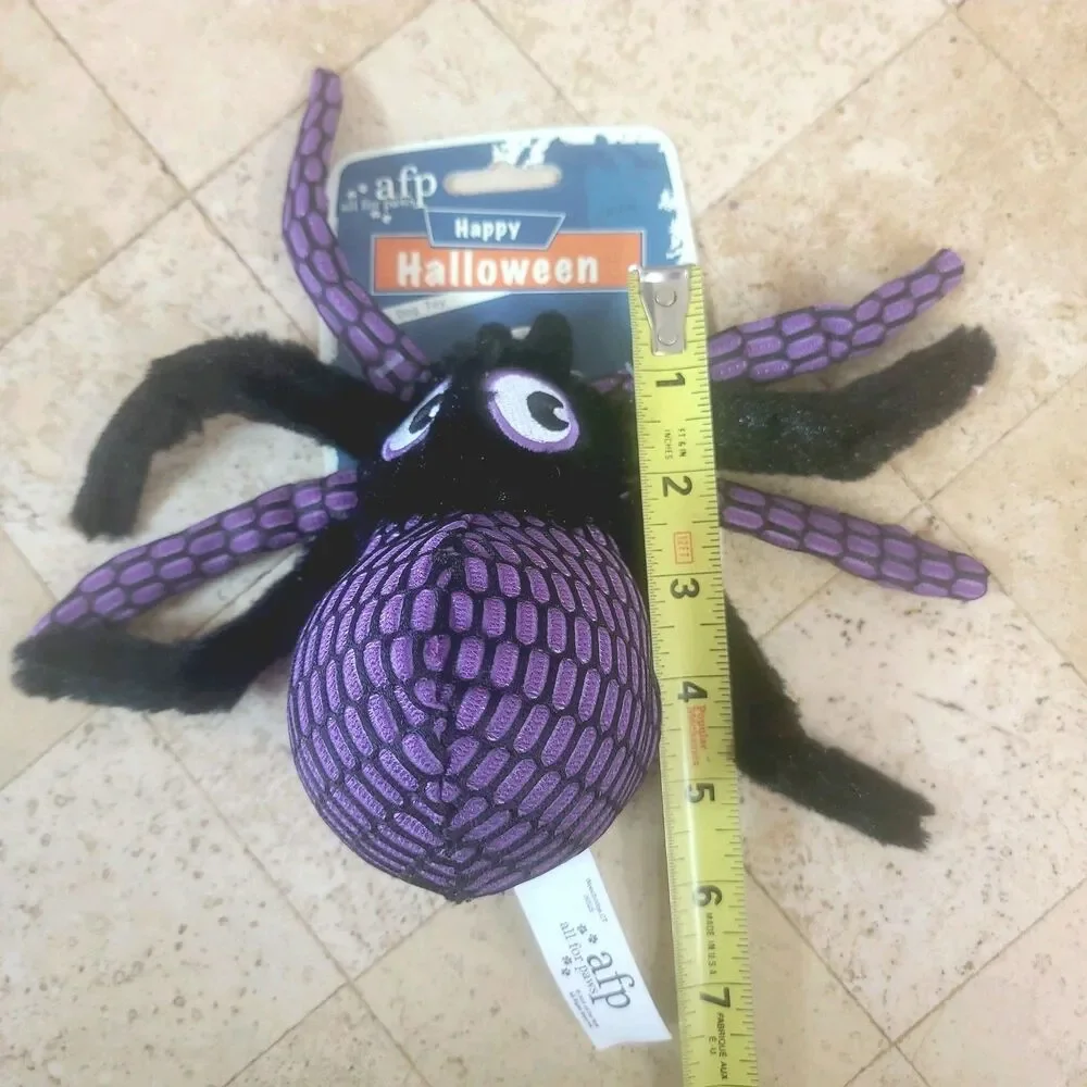AFP Halloween Spider Dog Toy Squeaky Plush Purple Black NWT All For Paws